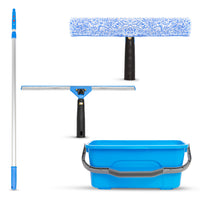 Gritt Commercial Pro Window Washing Cleaning Kit - 14" Squeegee - 14" Washer - 6' Telescopic Pole - 3 Gallon Bucket-3 tools for professional window cleaning