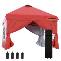 Outsunny 10 ft W x 10 ft L Pop Up Canopy Tent - Instant Sun Shelter - Red-10' x 10' party tent with 4 removable walls, ideal for outdoor event use