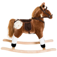 Qaba Kids Plush Pony Rocking Horse with Realistic Sounds - Brown-Comfortably rocks back and forth 