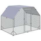 PawHut Metal Walk-In Chicken Coop with Roof for 4-6 Chickens - 6.2' L x 9.2' W x 6.4' H - Silver-Shady roof keeps pets cool, dry, comfortable, and protected from the rain and UV rays 
