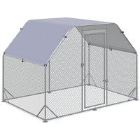 PawHut Metal Walk-In Chicken Coop with Roof for 4-6 Chickens - 6.2' L x 9.2' W x 6.4' H - Silver-Shady roof keeps pets cool, dry, comfortable, and protected from the rain and UV rays 