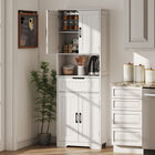 HOMCOM 68" H Pantry Cabinet with Small Open Counter and Buffet Hutch - White-Display toaster, coffee supplies or mugs on the small open counter with a convenient cable hole 