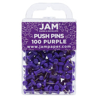 JAM Paper Colourful Push Pins - Purple - 100 Pack-Plastic Head Thumb Tacks | Colour: Purple