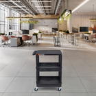 Luxor ENDURA 34" H Three-Tier Utility Cart - 24" W x 18" D - Black-Retaining lips on shelves prevent items from slipping during transport