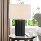 Hudson&Canal Seren 23" Tall Table Lamp with Fabric Shade - Matte Black/Brass/White-Clean with a soft, dry cloth and no harsh chemicals or abrasive cleaning materials