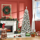 HOMCOM 6' Snow-Flocked Pencil Artificial Christmas Tree with Auto Open - Green-Artificial snow spray adds a wintry appearance 
