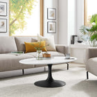 Modway Lippa 42" Oval Wood Coffee Table - Black White-Chip-Resistant Metal Pedestal Base