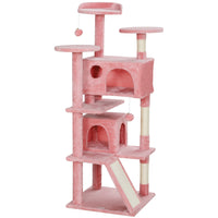 PawHut 54" Cat Tree Tower with Scratching Posts and Condos - Pink-Activity play center keeps cats entertained and active 
