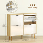 HOMCOM Narrow Shoe Cabinet with 4 Flip Drawers - White-Two-level adjustable shelves fit boots, heels, or sneakers