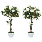 Outsunny 3' Artificial Rose Tree - White - 2 Pack-Two-piece artificial tree set adds double the greenery 