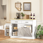 HOMCOM Farmhouse Tilt Out Trash Sideboard Cabinet with Charging Station & Hidden Garbage Storage - White-4-position adjustable door tilts out up to 30° for easy access