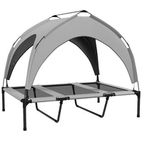 PawHut Elevated Cooling Dog Cot Bed with Canopy for Large Dogs - Light Grey-Water-repellent and UV-resistant canopy shields pets from rain and sun 