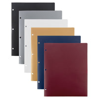 JAM Paper Heavy Duty Plastic 2 Pocket Extra Tough Folders with 3 Hole Punch - Assorted Professional Colours - 6 Pack-Colours: Burgundy, Gold, Grey, Navy Blue, White, and Black