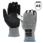 SHOWA S-TEX Microporous Embossed Nitrile A5 Cut Resistant Poly Glove - Knit HPPE/Stainless Steel Liner - Black/Grey - Medium -13-gauge seamless knit with stainless steel and HPPE
