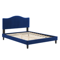 Modway Juniper Channel Tufted Performance Velvet King Platform Bed - Navy-King Platform Bed