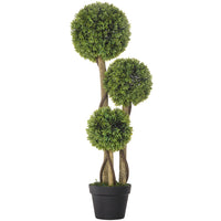 HOMCOM 35" Artificial Boxwood Triple Ball Topiary Tree - Green-Beautiful artificial three-ball boxwood tree design plant 