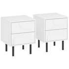 HOMCOM Nightstand with Push-to-Open Drawers - White - Set of 2-Minimalist white finish paired with black metal legs suits any modern decor