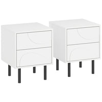 HOMCOM Nightstand with Push-to-Open Drawers - White - Set of 2-Minimalist white finish paired with black metal legs suits any modern decor