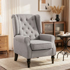 HOMCOM Fabric Accent Chair with Rolled Arms for Bedroom - Grey-Button-tufted wing back with rolled arms brings elegant charming
