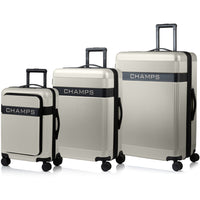 Champs Onyx II 3 Piece Luggage Set - Ivory-Easy-access front pocket. . Padded interior laptop compartment fits up to a 15.6" laptop, with a dedicated tablet sleeve for added protection. Multiple storage pockets keep your phone, chargers, cables, boarding pass, passport, sunglasses, and documents neatly organized.. Wide-opening front pocket provides easy and full accessibility to your essentials.. Built-in key clip keeps your keys secure and within reach