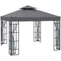 Outsunny 10 ft W x 10 ft L Garden Gazebo Outdoor Sunshade Portable with Screen - Grey-Powder coated steel construction resists chipping, peeling, rust and corrosion