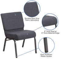 Flash Furniture HERCULES Series 21"W Church Chair with Silver Vein Frame - Dark Grey Fabric-Set of 4 Multipurpose Church Chairs