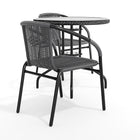 Flash Furniture 28" Round Glass Metal Table with Grey Rattan Edging & 2 Grey Rattan Stack Chairs-Round Table