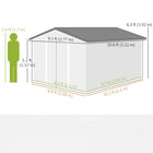 Outsunny Metal Garden Tool Storage Shed with Double Doors and Foundation Kit - 9' x 11' - Dark Grey-Sloped roof prevents moisture and rain from pooling 