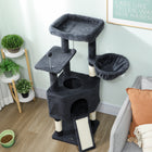PawHut 47" Cat Tree Tower with Large Cozy Condo and Hammock - Dark Grey-Built with thick particle board, ensuring a safe and stable structure 