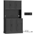 HOMCOM 71" H Pantry Cabinet with Charging Station - Black-Four cabinets and a drawer offer ample, organised kitchen storage 