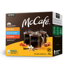 McCafé Flavoured Variety Pack - 24 Pack-McCafé's Flavoured Variety Pack is made from 100% Arabica coffee beans that are traditionally fire-roasted to create our signature Premium Roast Coffee blend, roasted to medium, which yields a balanced flavour and rich aroma.