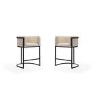 Manhattan Comfort Cosmopolitan 23.7" Mid-Century Modern Faux Leather Upholstered Counter Stool - Cream and Black - 2 Pack-Mid-Century Modern Counter Stool with Backseat Perfect for Bar and Kitchen Use. Set of 2