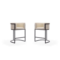 Manhattan Comfort Cosmopolitan 23.7" Mid-Century Modern Faux Leather Upholstered Counter Stool - Cream and Black - 2 Pack-Mid-Century Modern Counter Stool with Backseat Perfect for Bar and Kitchen Use. Set of 2