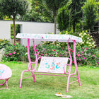Outsunny 2-Seat Kids Swing Chair Outdoor with Adjustable Canopy - Pink-The mermaid pattern on the surface makes the double seat swing chair full of summer atmosphere, making children like it more 