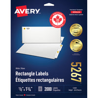 Avery White Rectangle Labels with Easy Peel, 1/2" x 1-3/4", for Laser/Inkjet Printer, 2000 Pack (5267)-1-3/4" x 1/2", White