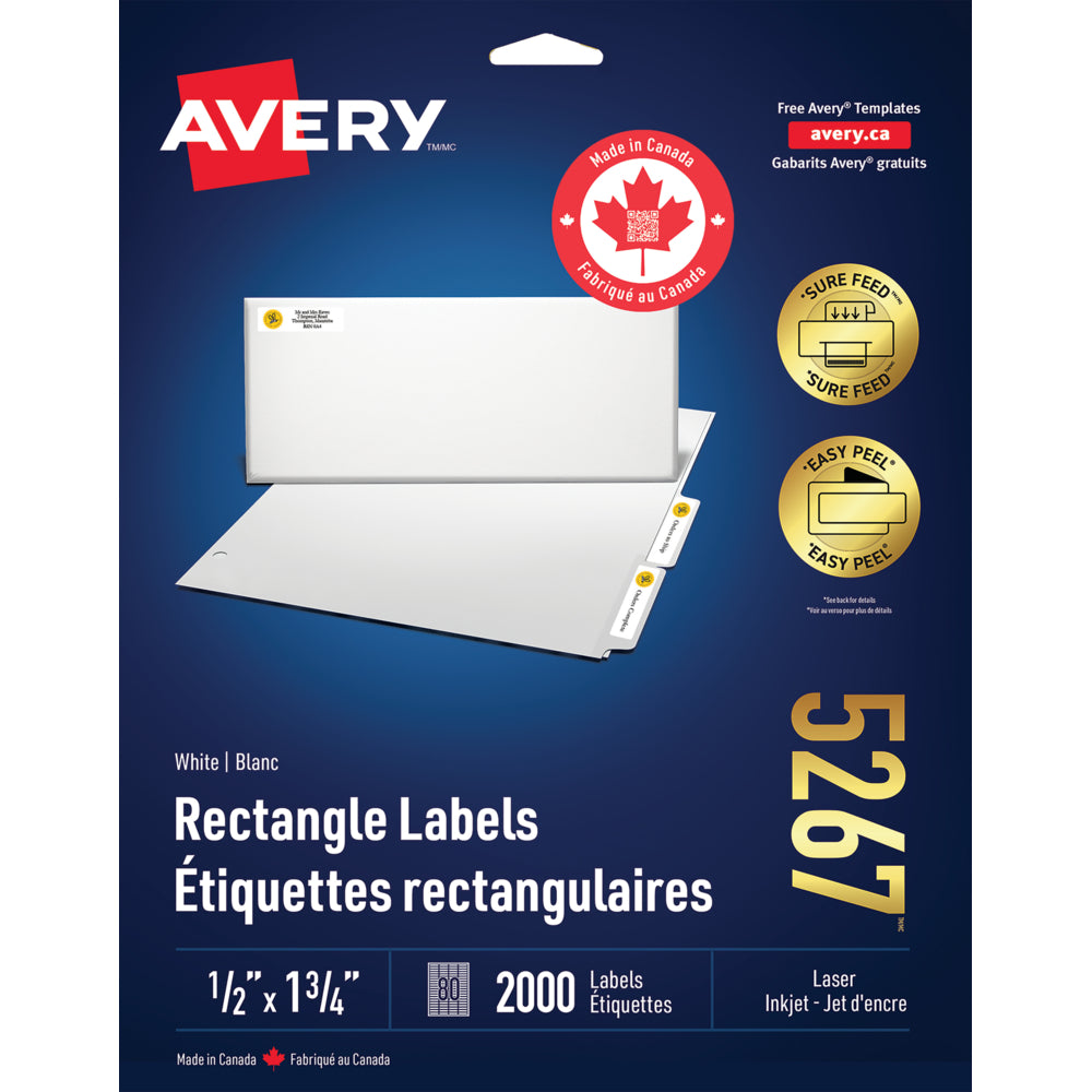 Avery White Rectangle Labels with Easy Peel, 1/2