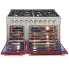 Kucht 48" KDF Series Pro Style Natural Gas Dual Fuel Range - Stainless Steel/Red-Full stainless steel finish with a professional handle and classic silver metal control knobs for a premium, durable look
