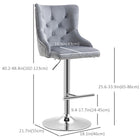HOMCOM Adjustable Swivel Bar Stools with Footrest - Grey - 2 Pack-Seat upholstered with velvet polyester fabric for your best comfort
