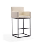 Manhattan Comfort Ambassador 21" Mid-Century Modern Faux Leather Upholstered Bar Stool - Cream and Black - 3 Pack-Tight Back Chair Design with Comfort Armrest