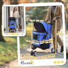 PawHut Deluxe 3-Wheel Pet Stroller with Brake, Canopy and Cupholders - Blue-Breathable mesh windows keep pets cool and comfortable 
