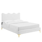 Modway Current Performance Velvet Queen Platform Bed with Gold Metal Legs - White-Wood Slat Support System