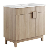 Modway Miles 36" Bathroom Vanity - White/Oak-Particleboard & Melamine Laminate