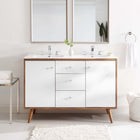 Modway Transmit 48" Double Sink Bathroom Vanity - Walnut/White-Splayed Wood Legs