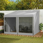 Outsunny 10 ft W x 10 ft L Wall Mounted Pergola Gazebo with Curtains and Nettings - Light Grey-Detachable two curtains and two nettings can block wind and provide a privacy space