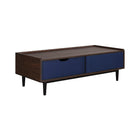 Manhattan Comfort Duane 47.24" Mid-Century Modern Coffee Table - Dark Brown and Navy Blue-30 Day Limited Manufacturer's Warranty
