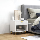 HOMCOM Nightstand with Fluted Panel - White-Hidden drawer for storage and an extra compartment for books or display items