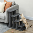 PawHut 23.5" 4-Step Pet Stairs with Carpeted Scratching Post - Dark Grey-Promotes your cat's natural desire to hunt and play while saving your furniture from destruction 