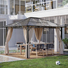 Outsunny Outdoor Hardtop Polycarbonate Panel Roof Gazebo - 10' x 12' - Dark Brown/Beige-Removable zippered curtains adjust for private space or airy environment 