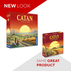 Catan, French Edition-Included in the Box: 19 terrain tiles, 6 sea frame pieces, 9 harbor pieces, 18 circular number tokens, 95 resource cards, 25 development cards, 4 ''building cost'' cards, 2 Special cards, 16 cities (4 of each color), 20 settlements (5 of each color), 60 roads, 2 dice, 1 robber, 1 rule book.