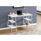 Monarch Specialties 7521 48" Computer Desk - White/White Metal-Thick, rectangular desktop and 4 shelves in 2 different sizes are finished in a white laminate with a smooth texture